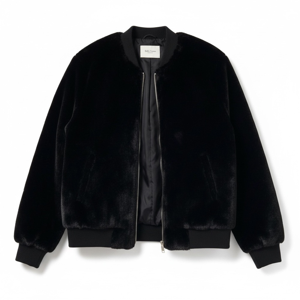 JUST Female Soft Black Faux Fur Bomber Woman’s Size XS